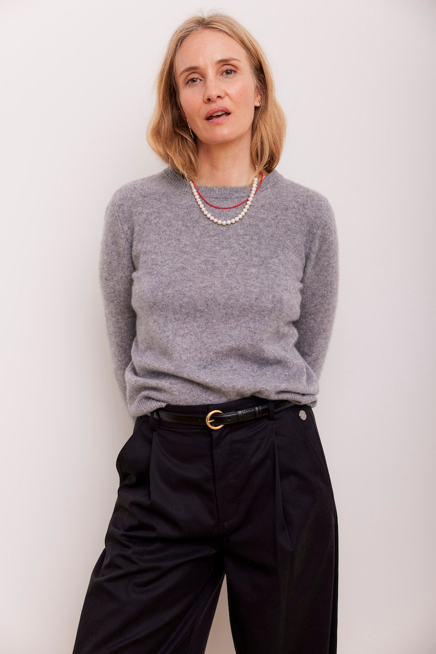 Beta Studios Abbie O-neck Basic Cashmere Tops Grey Melange