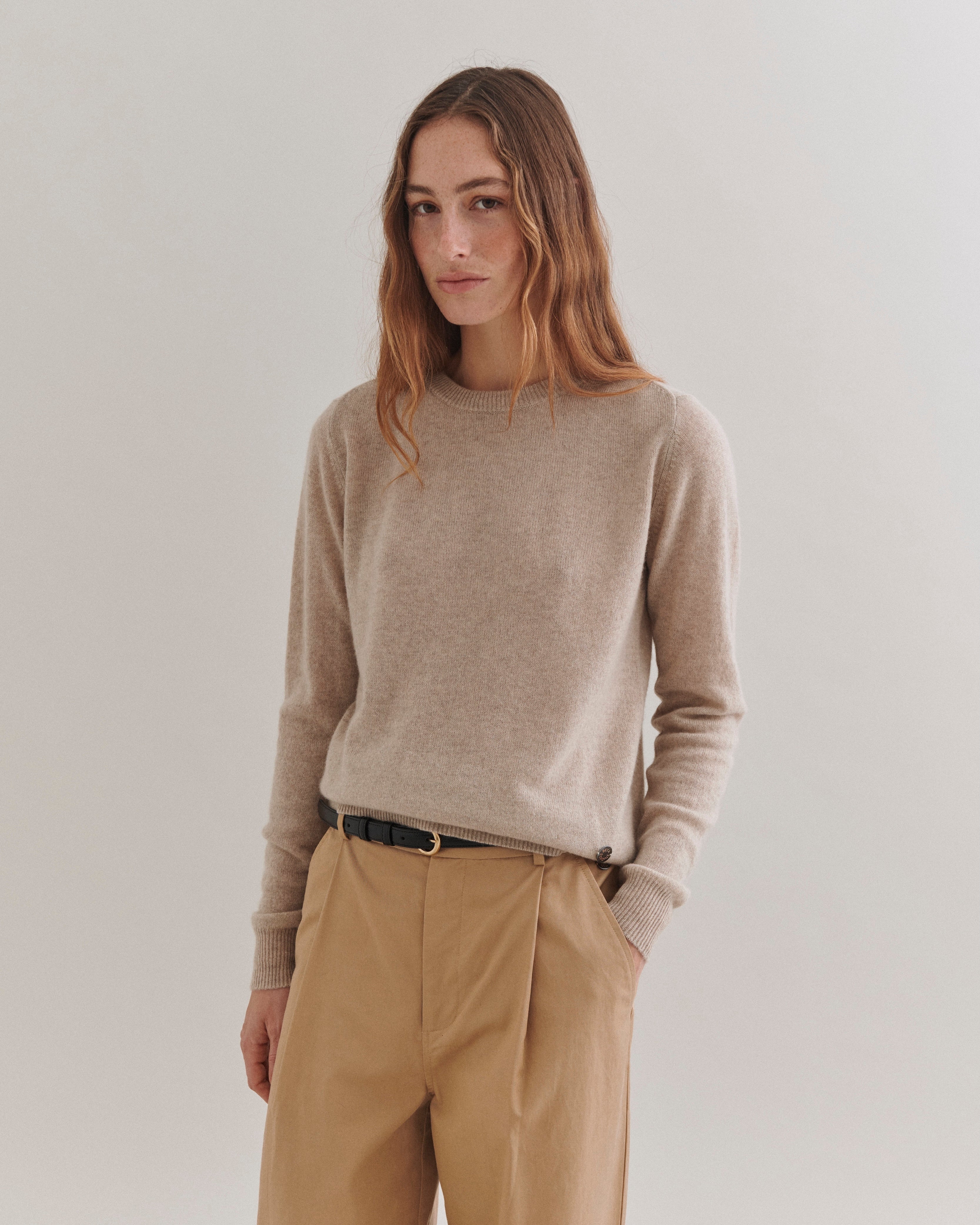 Beta Studios Abbie O-neck Basic Cashmere Tops Sand Melange