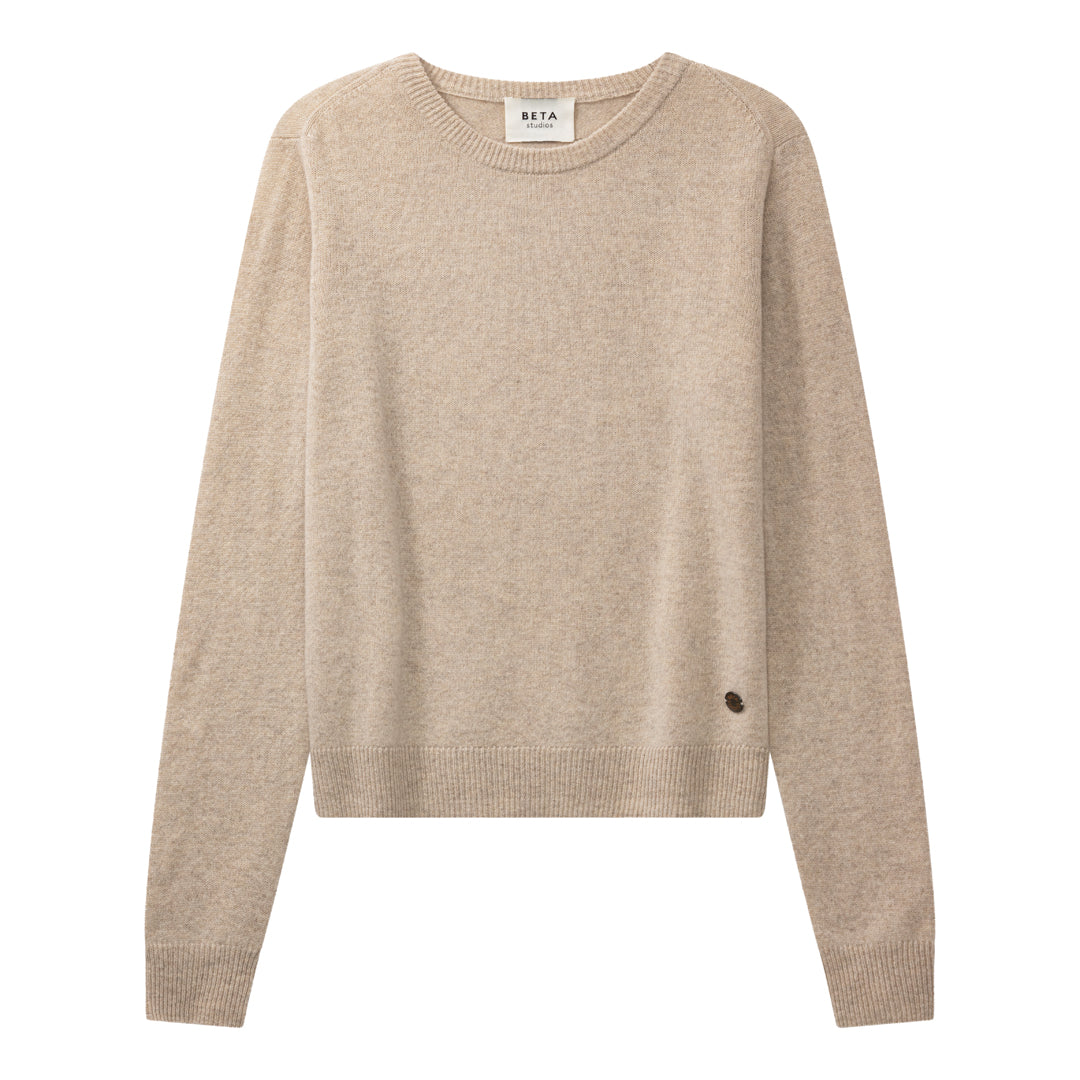 Beta Studios Abbie O-neck Basic Cashmere Tops Sand Melange