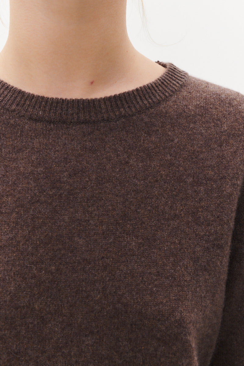 Beta Studios Abbie O-neck Basic Cashmere Tops Walnut
