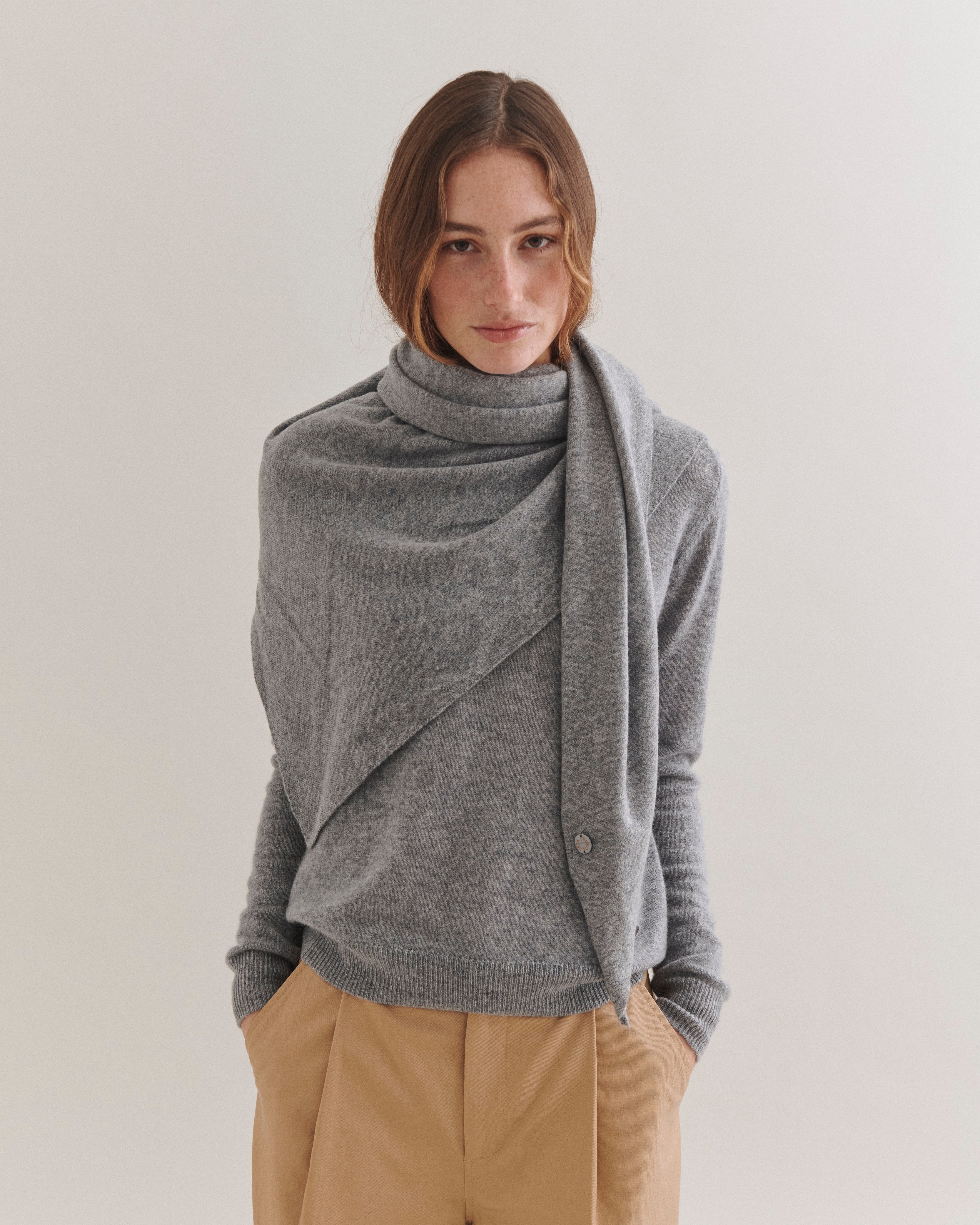 Beta Studios Alexa Big Triangle Scarf Accessories Cashmere Grey Melange