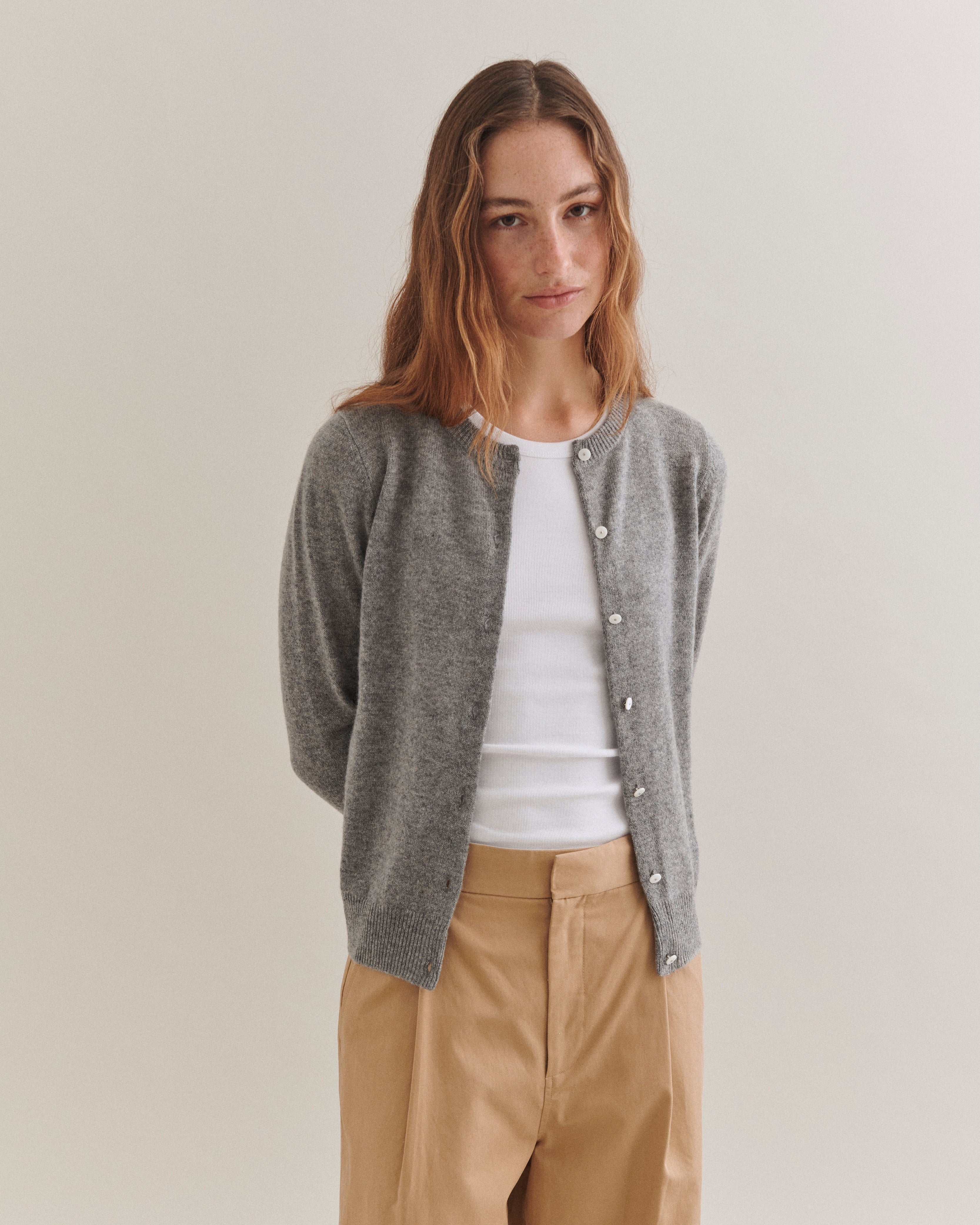 Beta Studios Alice Classic Cardigan Cashmere Tops Grey Melange