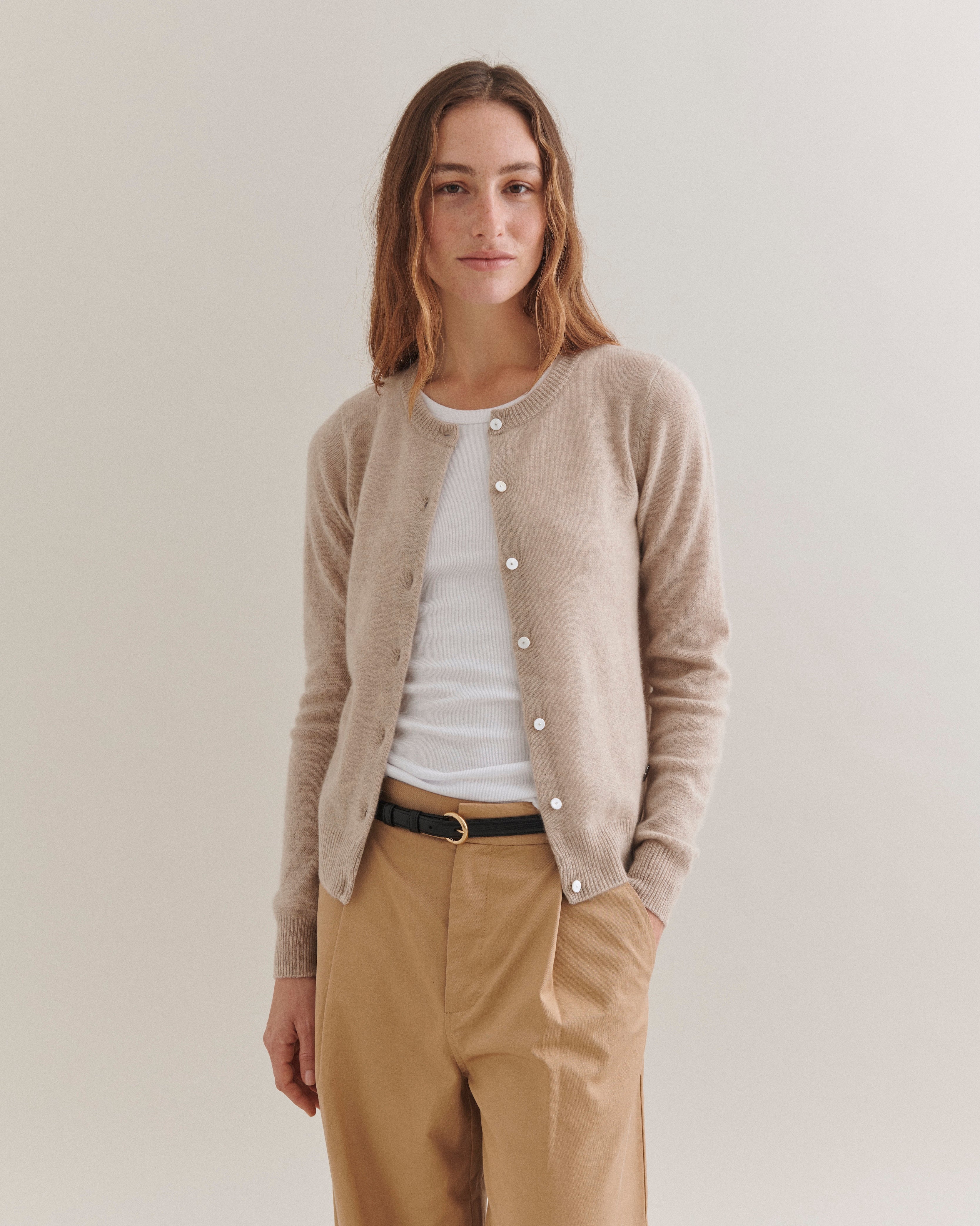 Beta Studios Alice Classic Cardigan Cashmere Tops Sand Melange