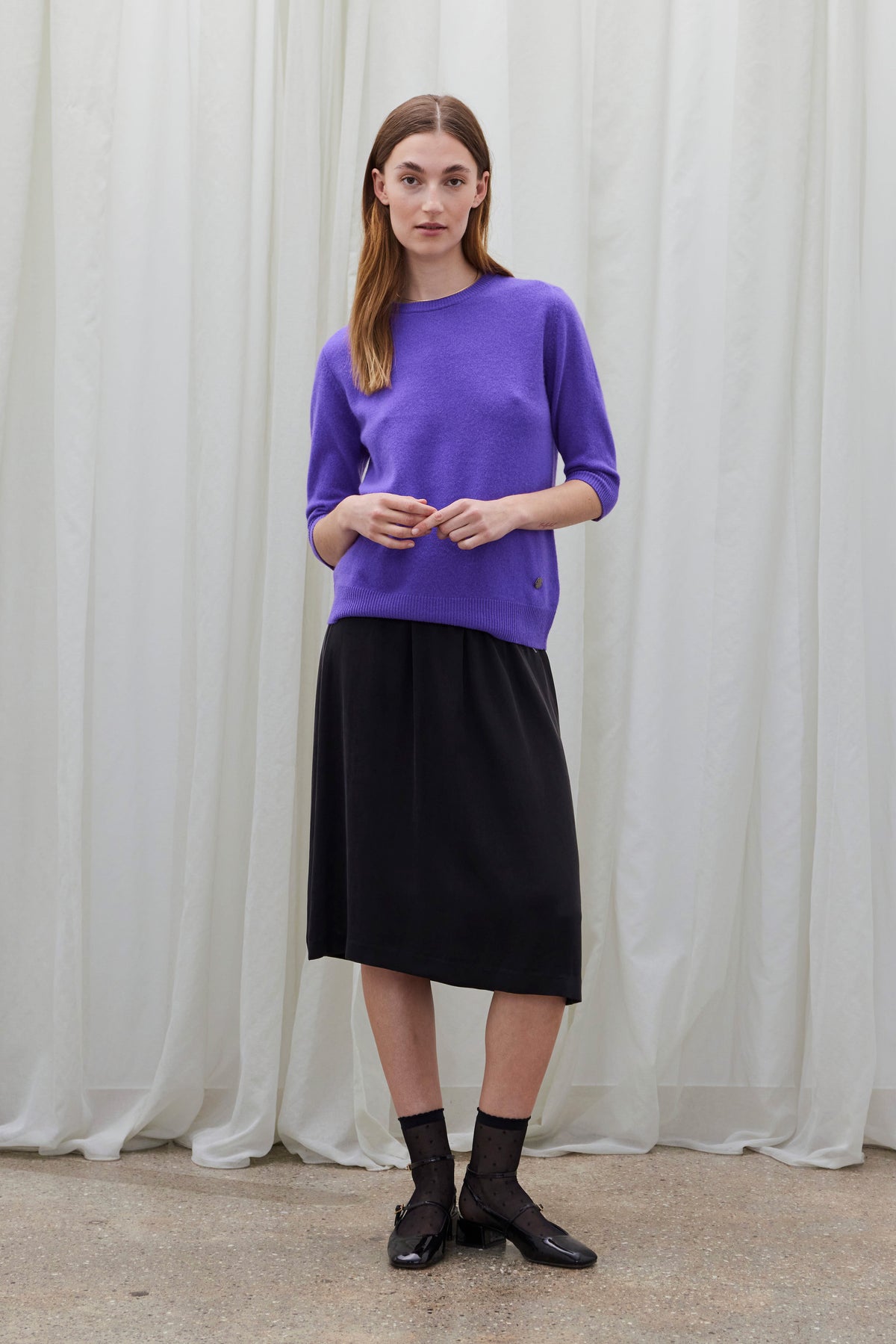 Beta Studios Anna Lady Sleeve Cashmere Tops Deep Lavender