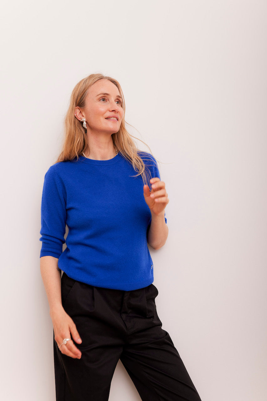 Beta Studios Anna Lady Sleeve Cashmere Tops Azure Blue