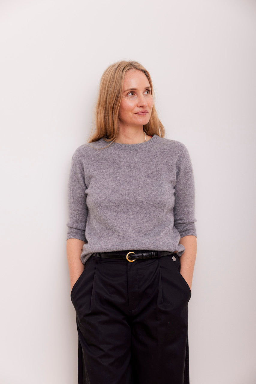 Beta Studios Anna Lady Sleeve Cashmere Tops Grey Melange