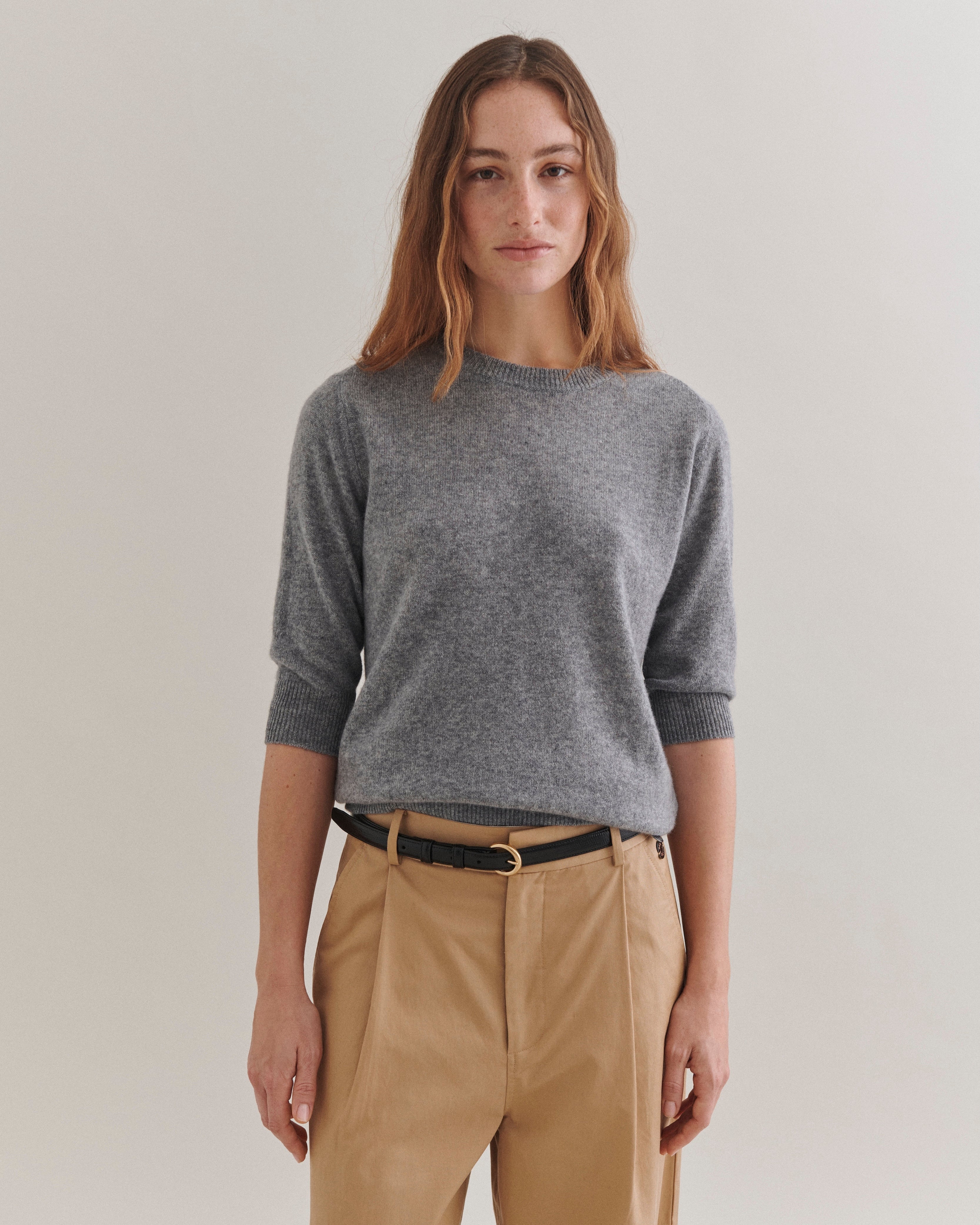 Beta Studios Anna Lady Sleeve Cashmere Tops Grey Melange