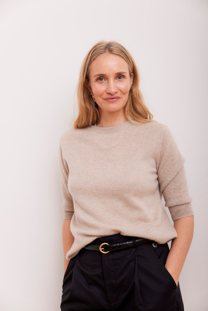 Beta Studios Anna Lady Sleeve Cashmere Tops Sand Melange