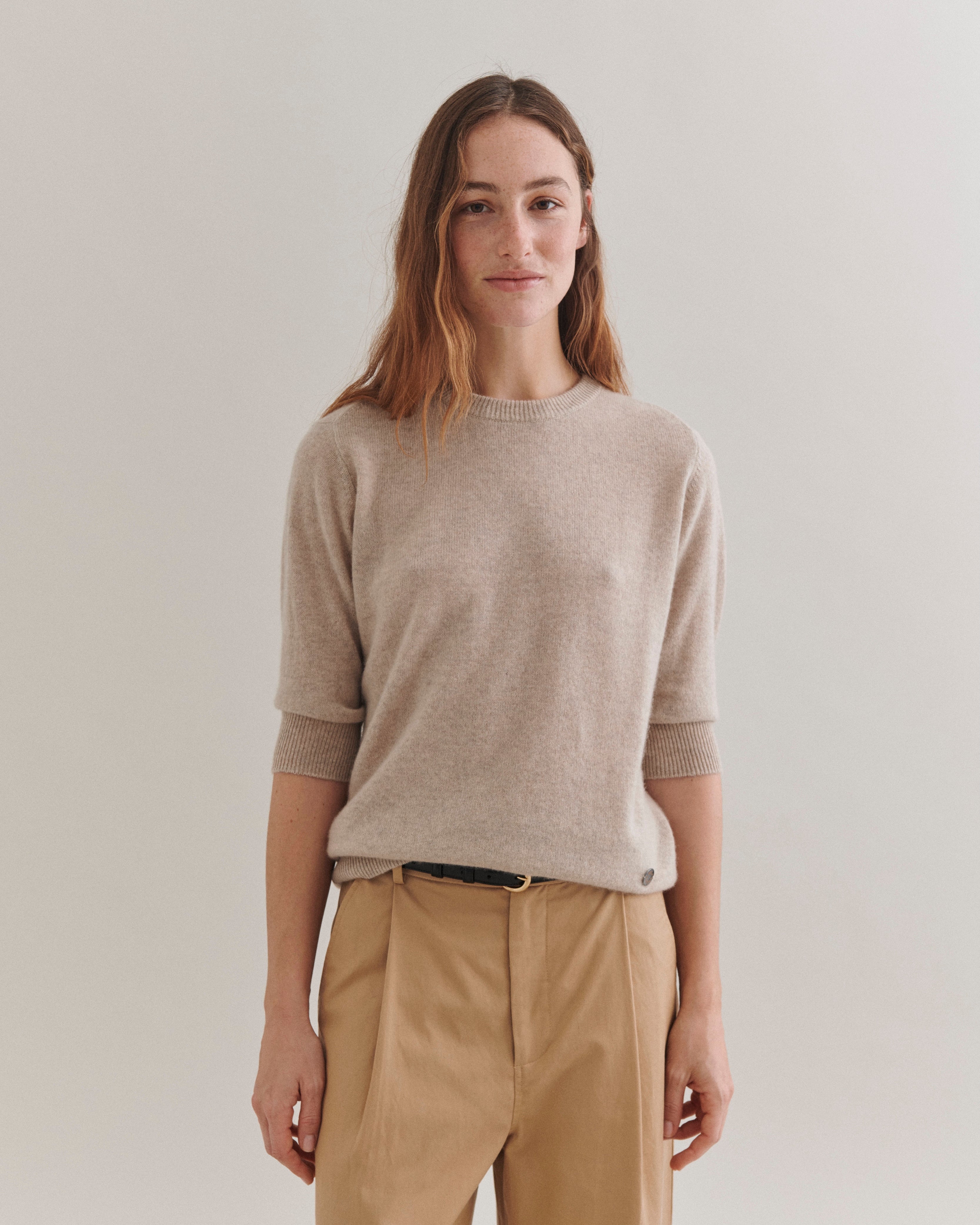 Beta Studios Anna Lady Sleeve Cashmere Tops Sand Melange