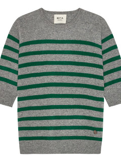 Bianca Striped Lady Sleeve - Grey Melange/Fir Green