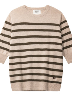 Bianca Striped Lady Sleeve - Sand Melange/Topiary Green