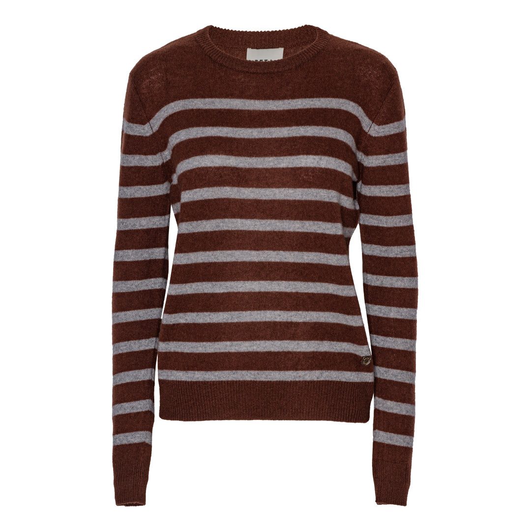 Beta Studios Bibi striped O-neck Cashmere Tops Dark Brown/Grey Melange