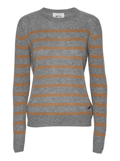 Bibi striped O-neck - Grey Melange/Camel