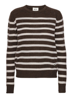 Bibi striped O-neck - Coffee Brown/Almost White