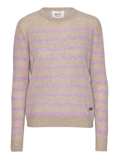 Bibi striped O-neck - Sand Melange/Orchid Bloom