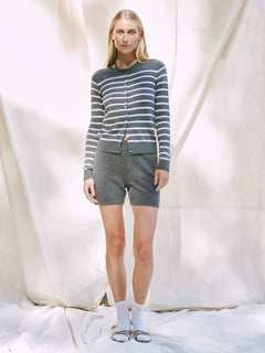 Classic Cardigan Stripe - Dark Grey Melange/Almost White
