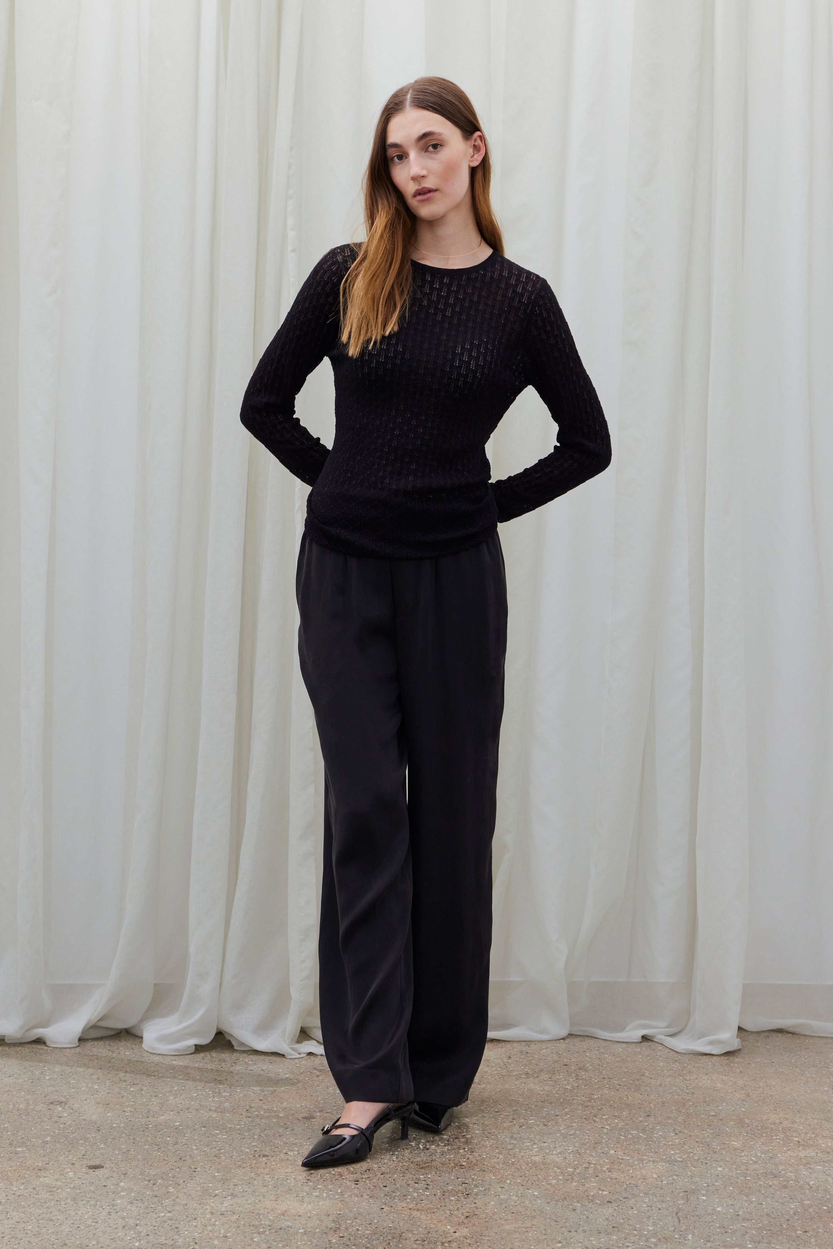 Beta Studios Jeanie Pointelle Silk/CashmereTops Black