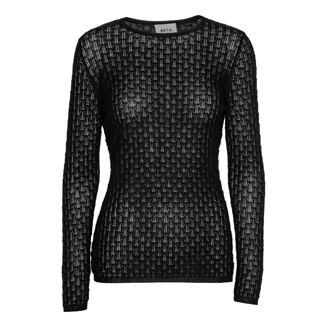 Beta Studios Jeanie Pointelle Silk/CashmereTops Black