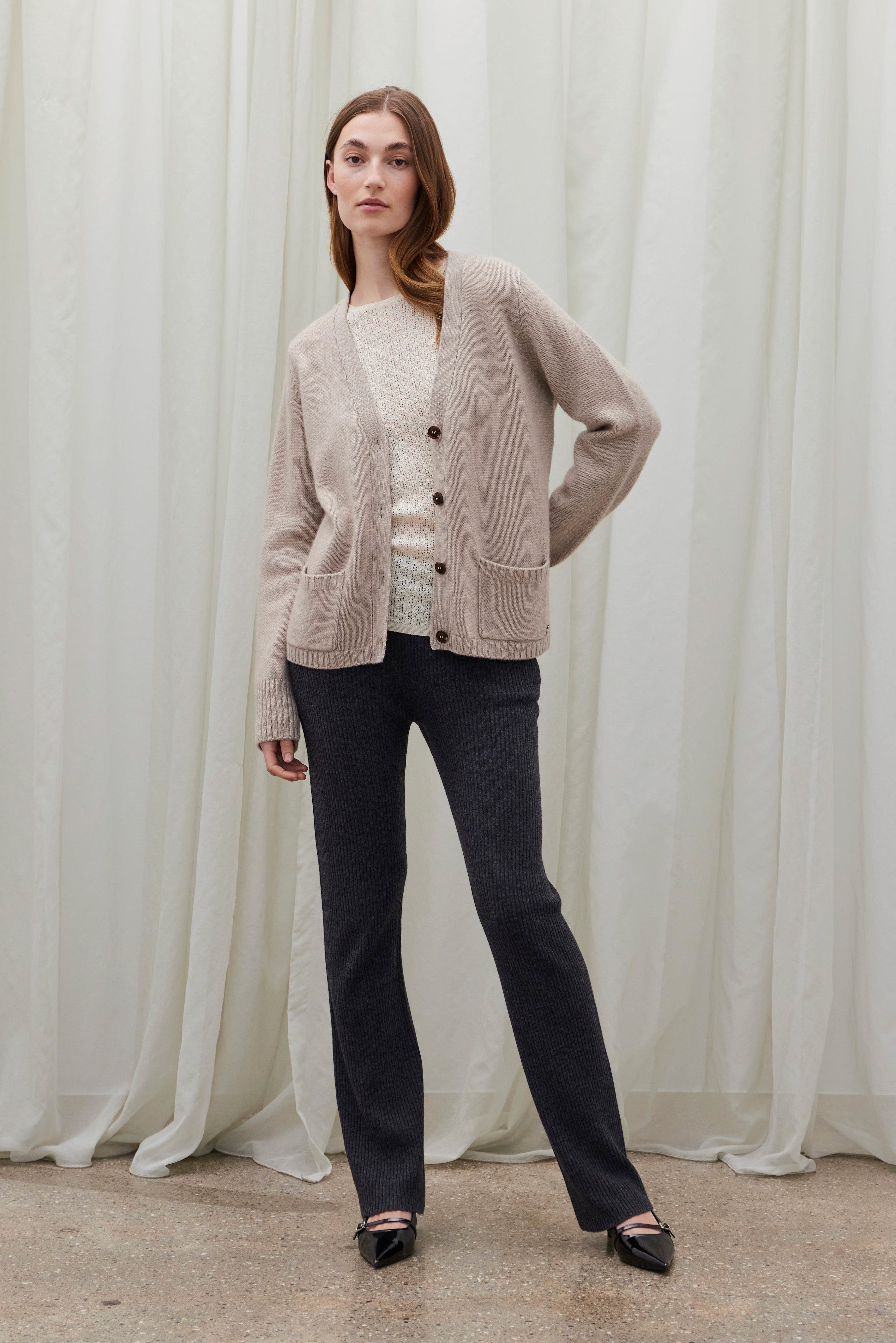 Beta Studios Jeanie Pointelle Silk/CashmereTops Milk