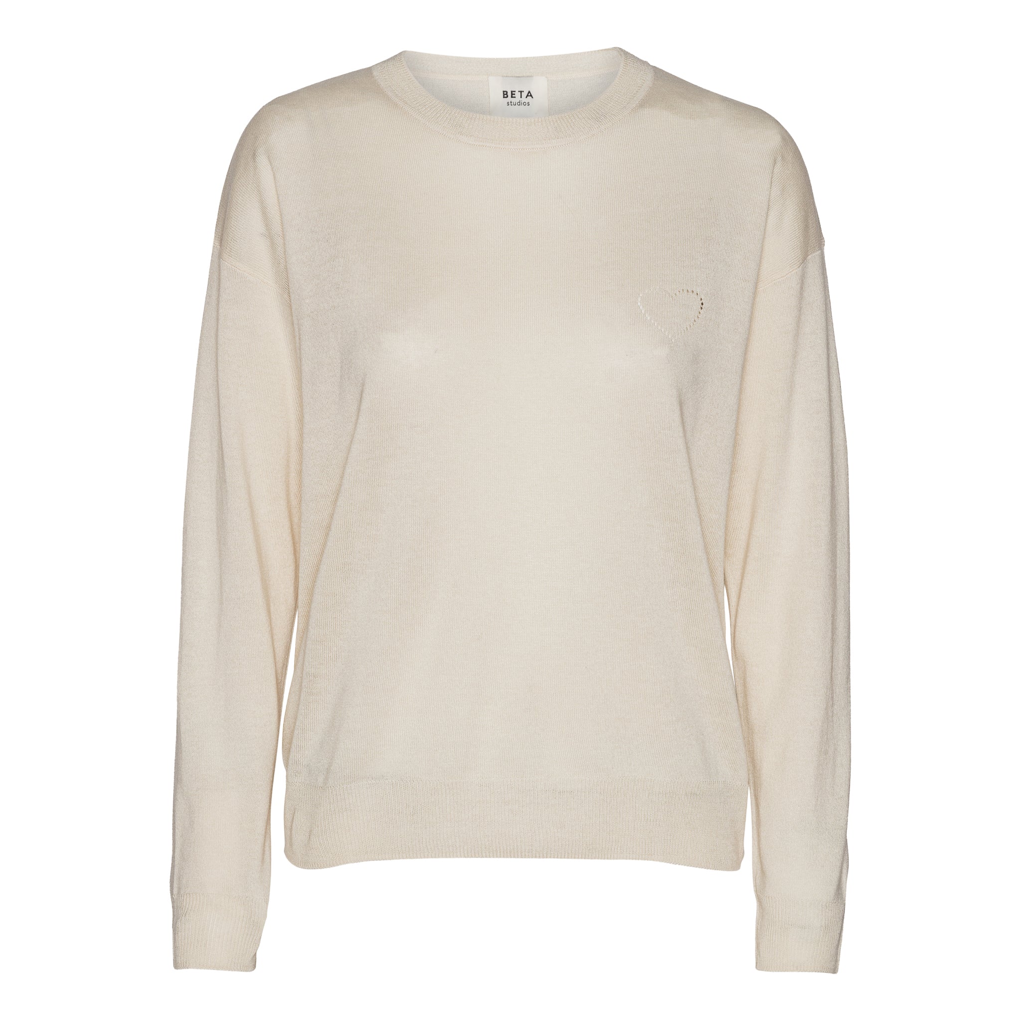 Beta Studios Kamille Heart Long Sleeve Silk/CashmereTops Almost White