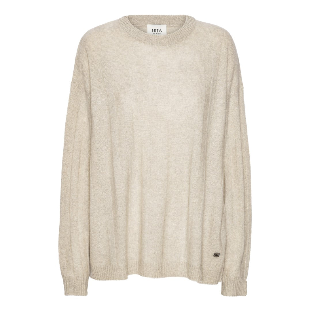 Beta Studios Karen Oversized O-Neck Cashmere Tops Sand Melange