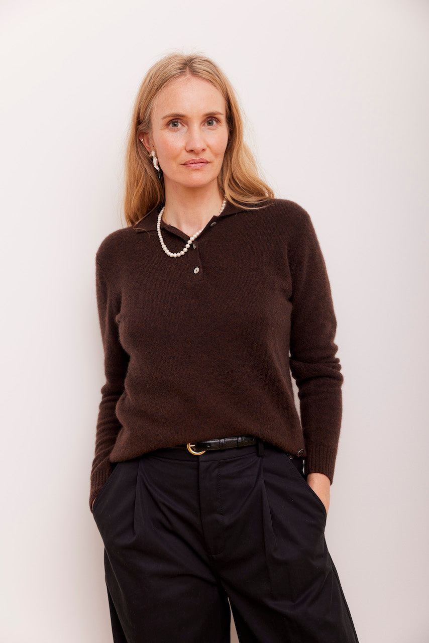 Beta Studios Kassandra Polo Cashmere Tops Coffee Brown