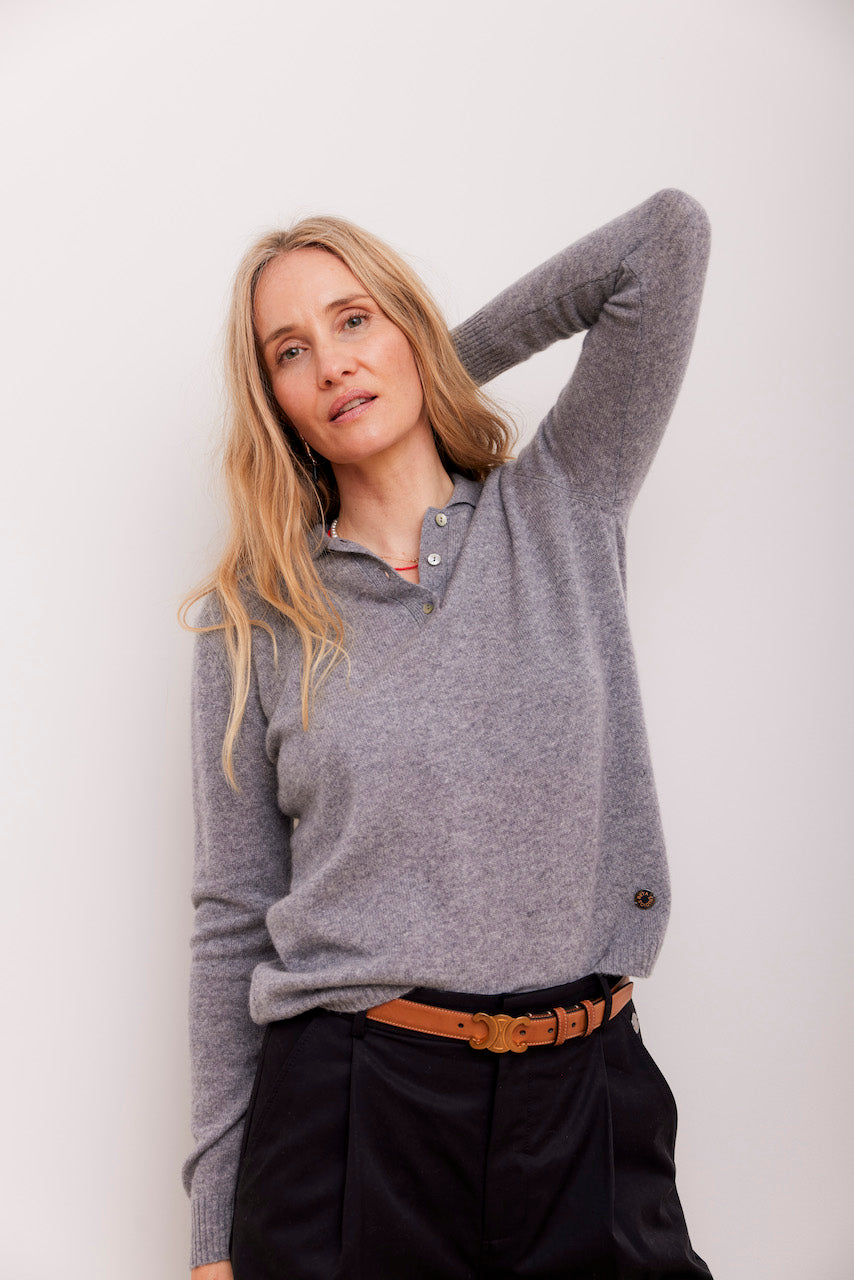 Beta Studios Kassandra Polo Cashmere Tops Grey Melange