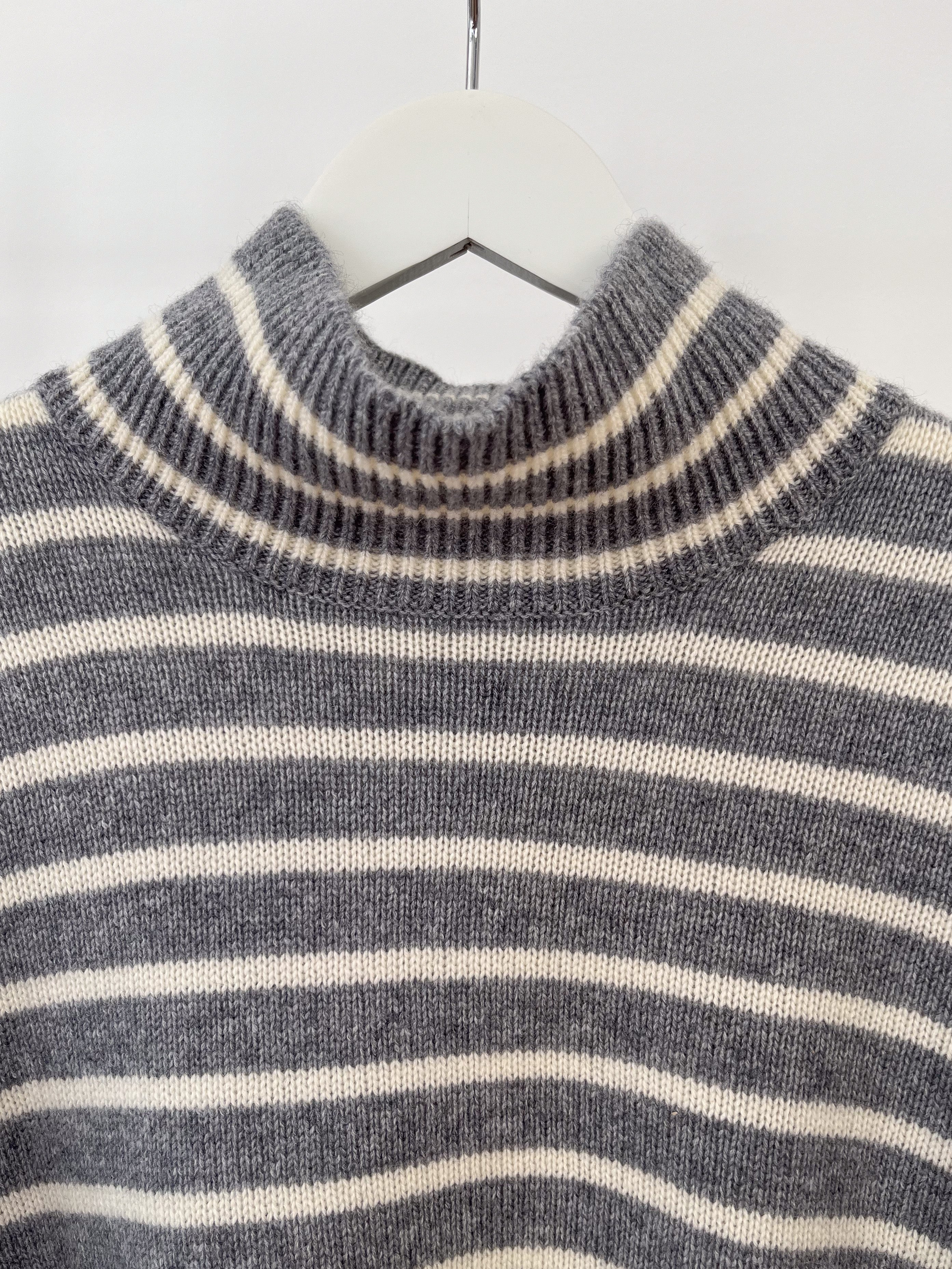 Beta Studios Kylie Stripes High Neck Uld/Cashmere Tops Grey Melange/Almost White