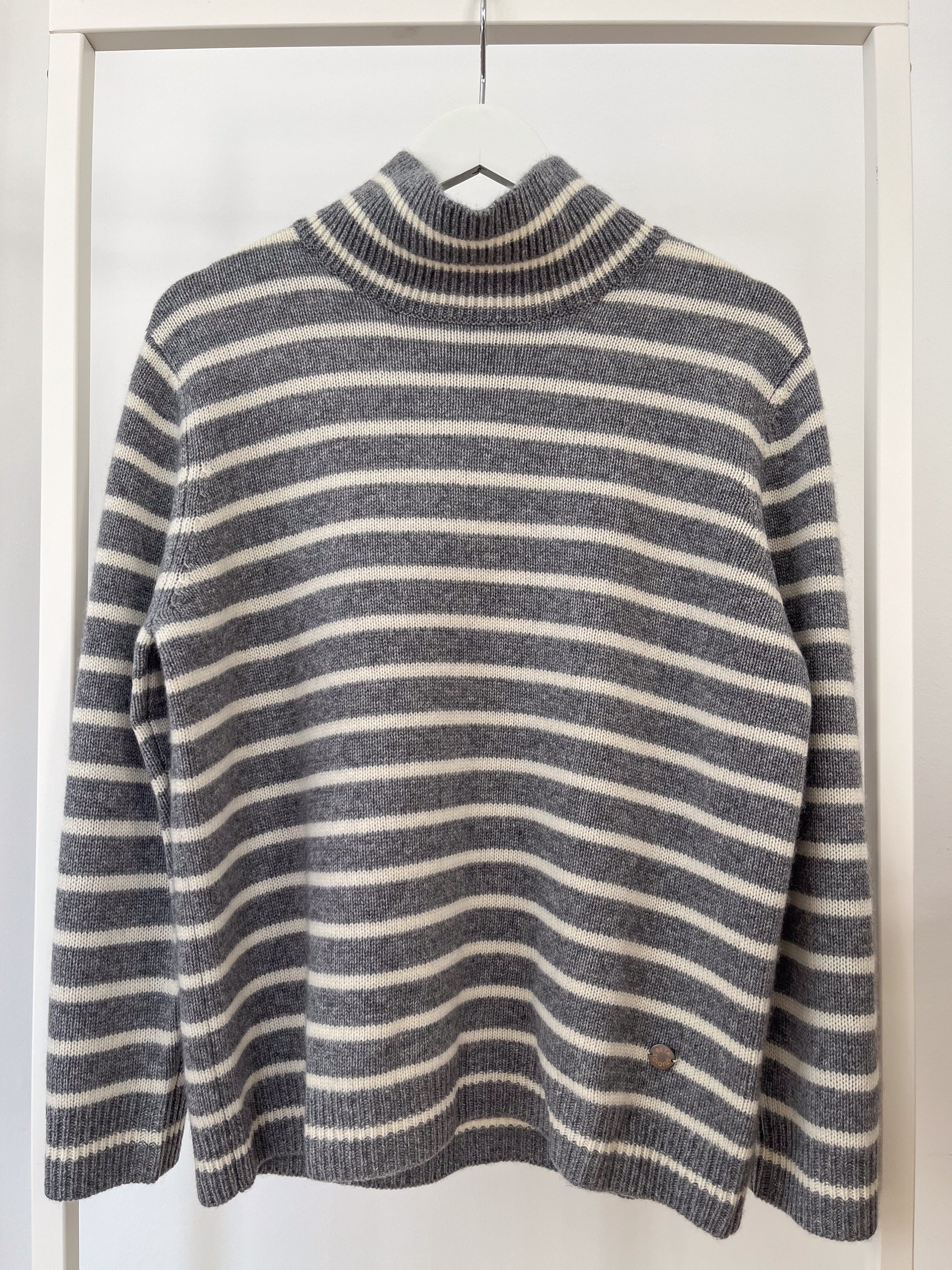 Beta Studios Kylie Stripes High Neck Uld/Cashmere Tops Grey Melange/Almost White