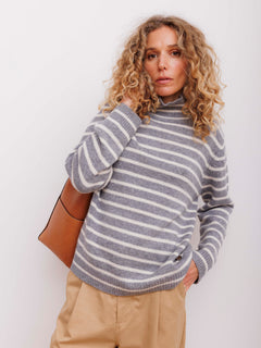 Kylie Stripes High Neck - Grey Melange/Almost White