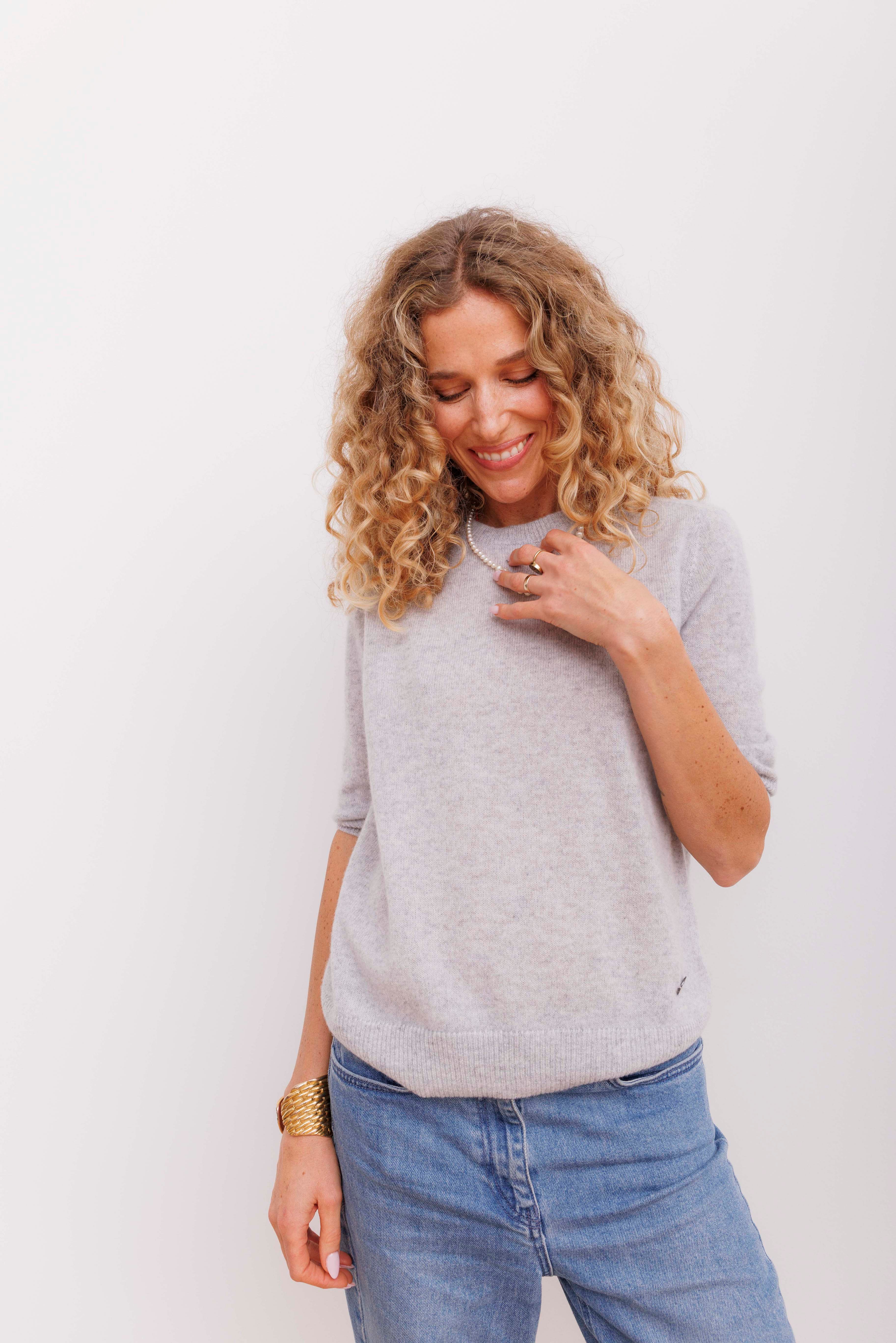 Beta Studios Anna Lady Sleeve Cashmere Tops Light Grey Melange