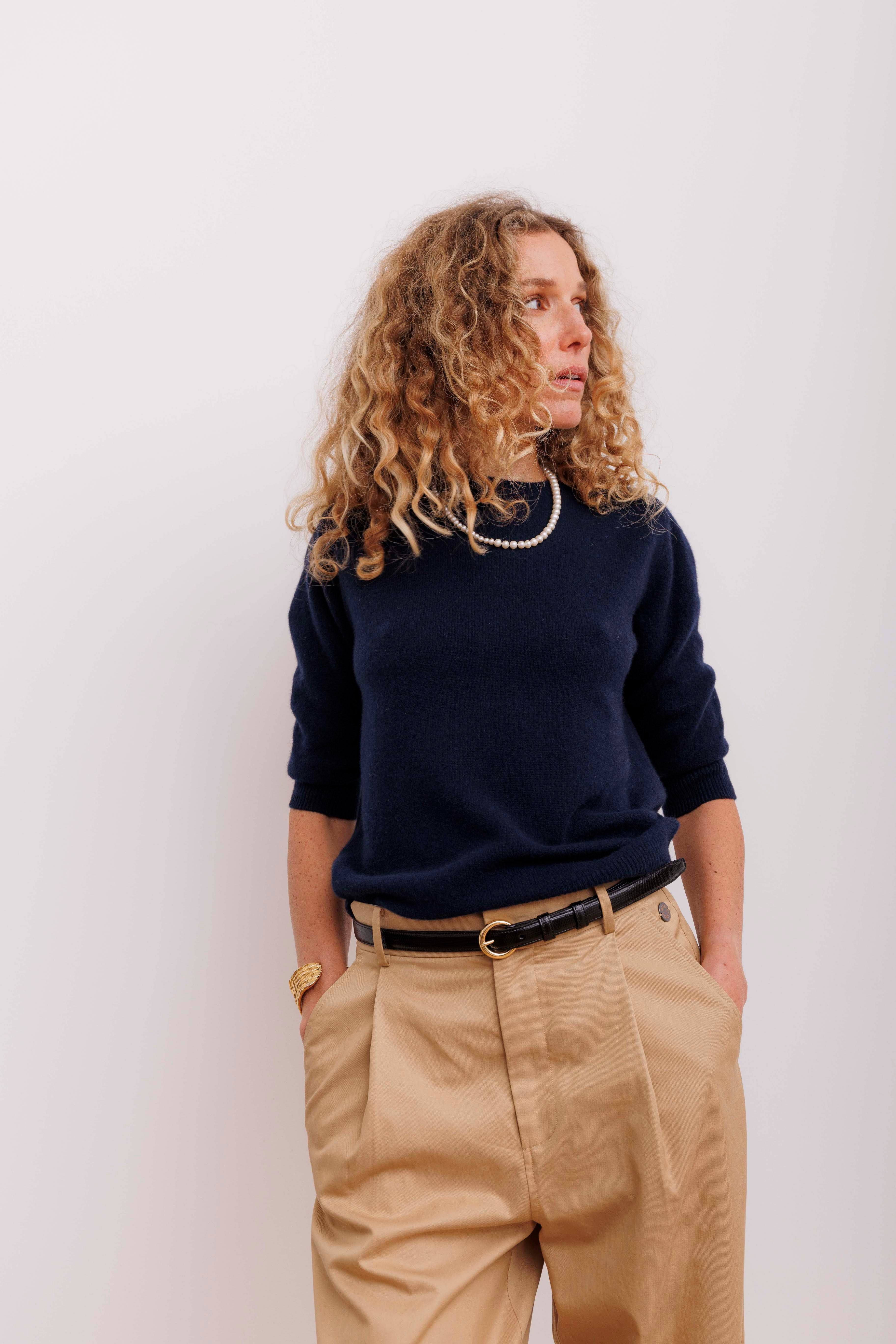 Beta Studios Anna Lady Sleeve Cashmere Tops Navy