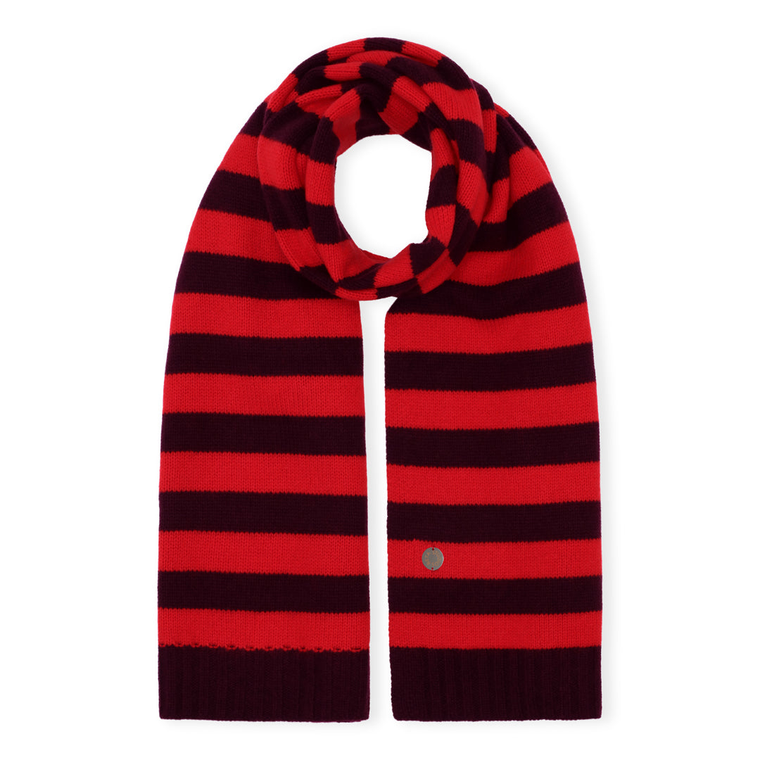 Beta Studios Lareen Striped Scarf Uld/Cashmere accessories Dark Fig/Racing Red