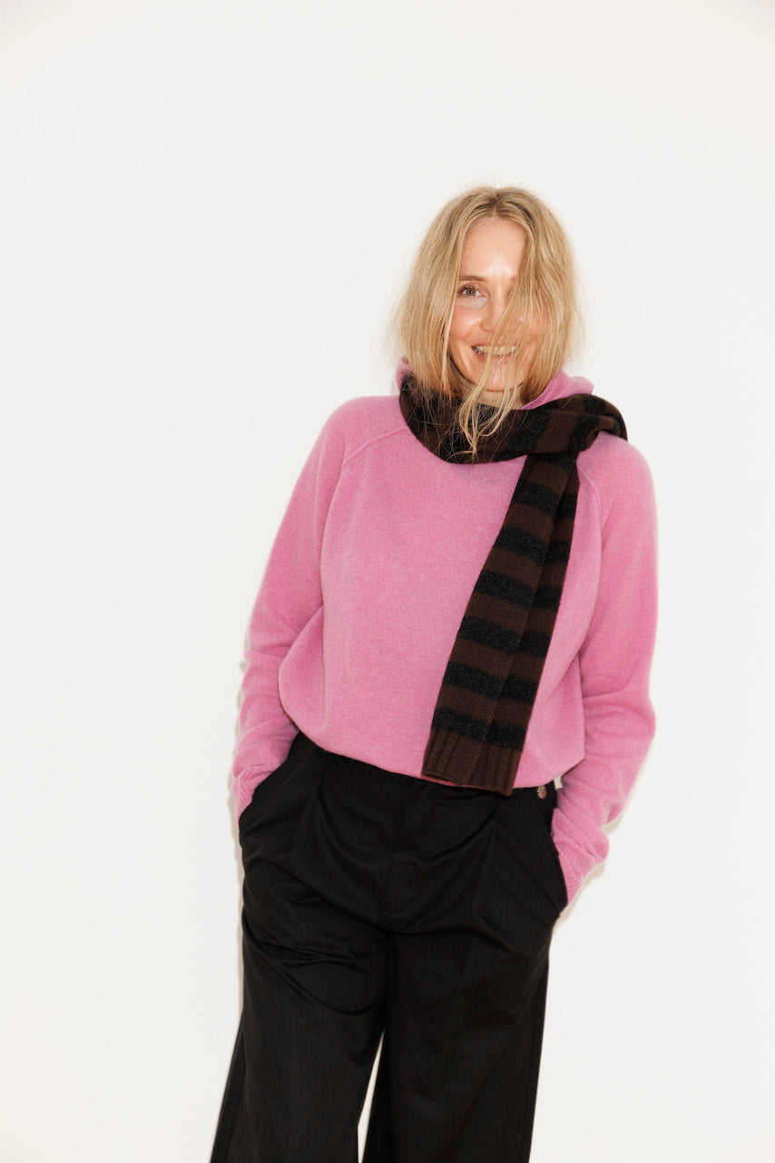 Beta Studios Lareen Striped Scarf Uld/Cashmere accessories Seal Brown/Anthracite Grey