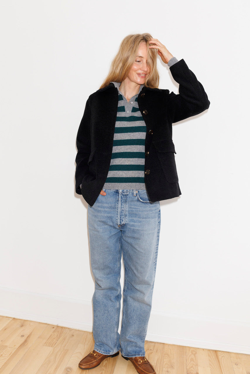 Beta Studios Lizzie Polo Stripes Cashmere Tops Grey Melange/Botanical Green