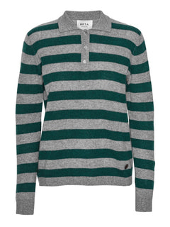 Lizzie Polo Stripes - Grey Melange/Botanical Green