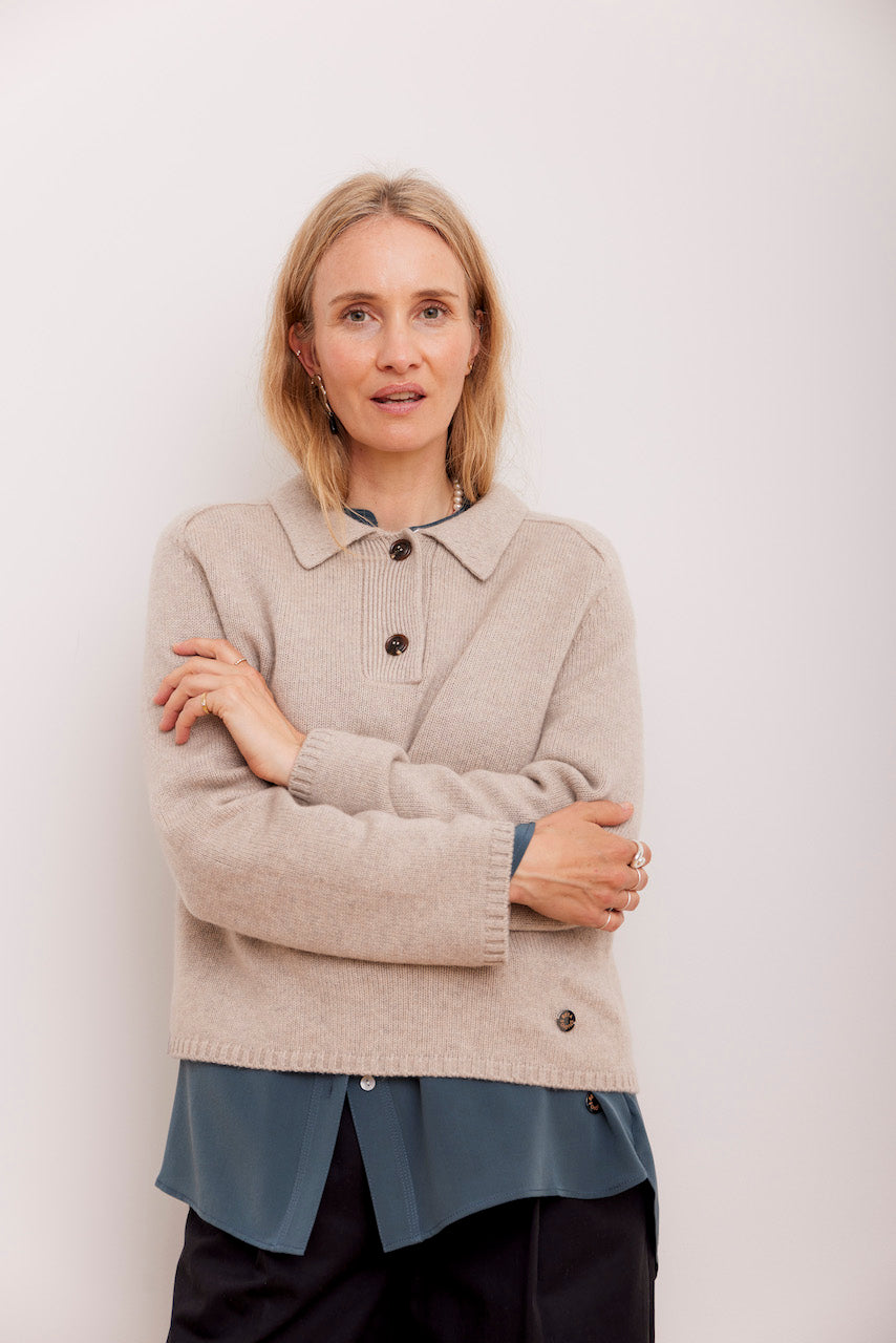 Beta Studios Louisa Polo Uld/Cashmere Tops Sand Melange