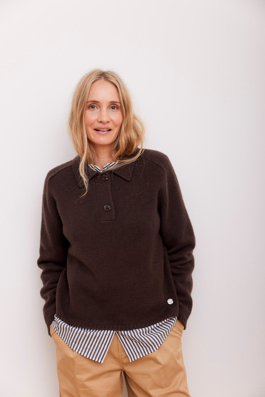 Beta Studios Louisa Polo Uld/Cashmere Tops Seal Brown