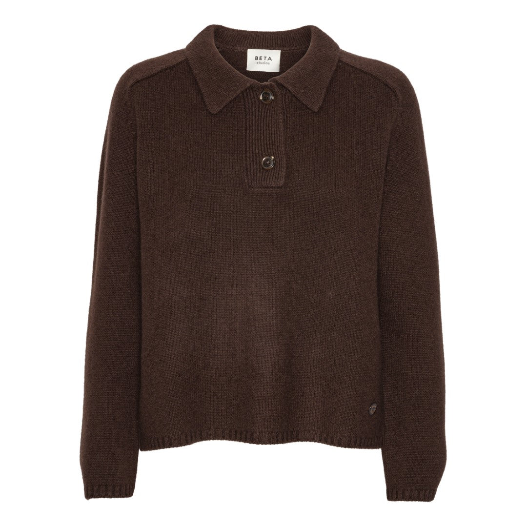 Beta Studios Louisa Polo Uld/Cashmere Tops Seal Brown