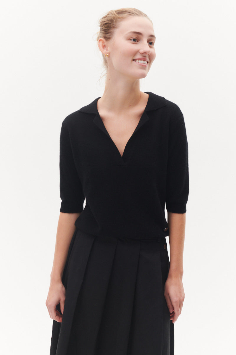 Beta Studios Marguerite Slim Polo Cashmere Tops Black