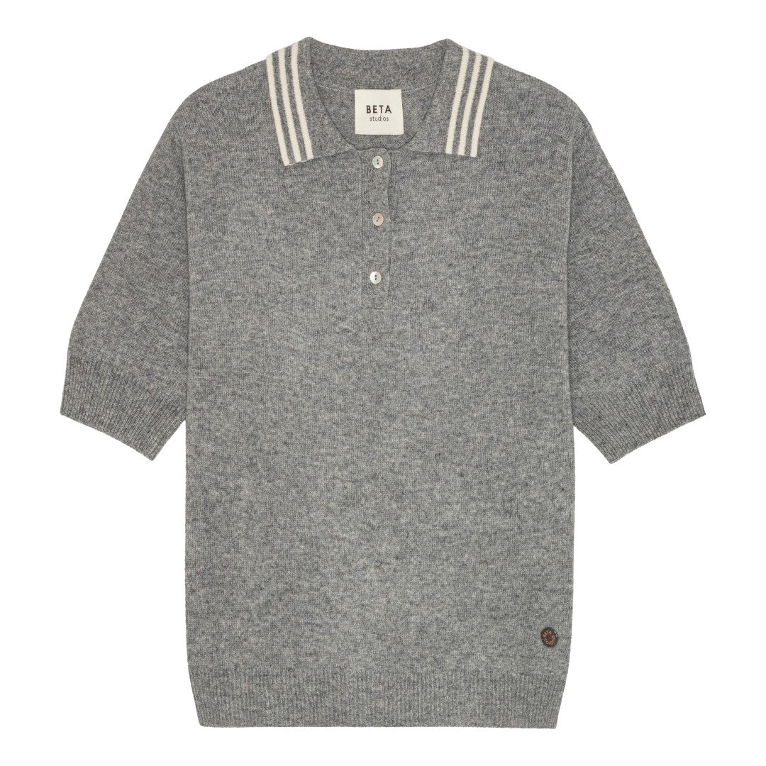 Beta Studios Marie Polo Cashmere Tops Grey Melange
