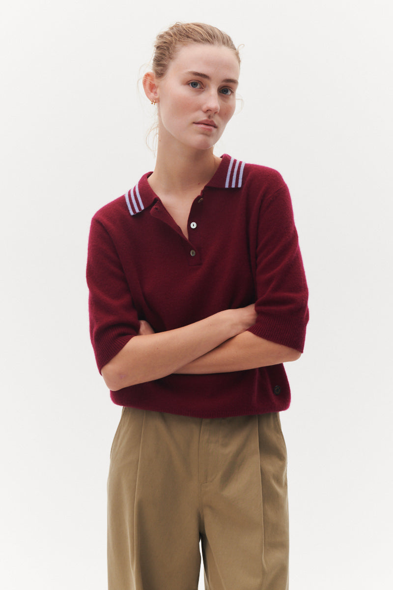 Beta Studios Marie Polo Cashmere Tops Pomegranate
