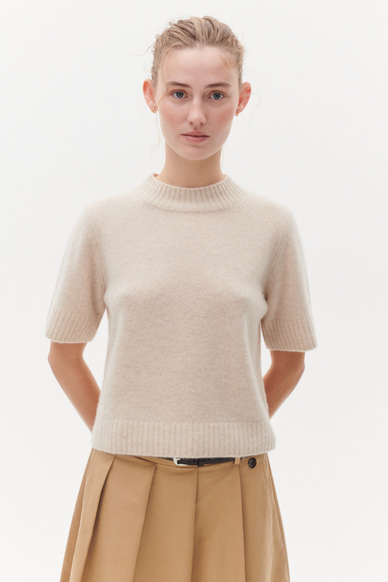 Beta Studios Mie Short Sleeves Cashmere Tops Eco Alabast White