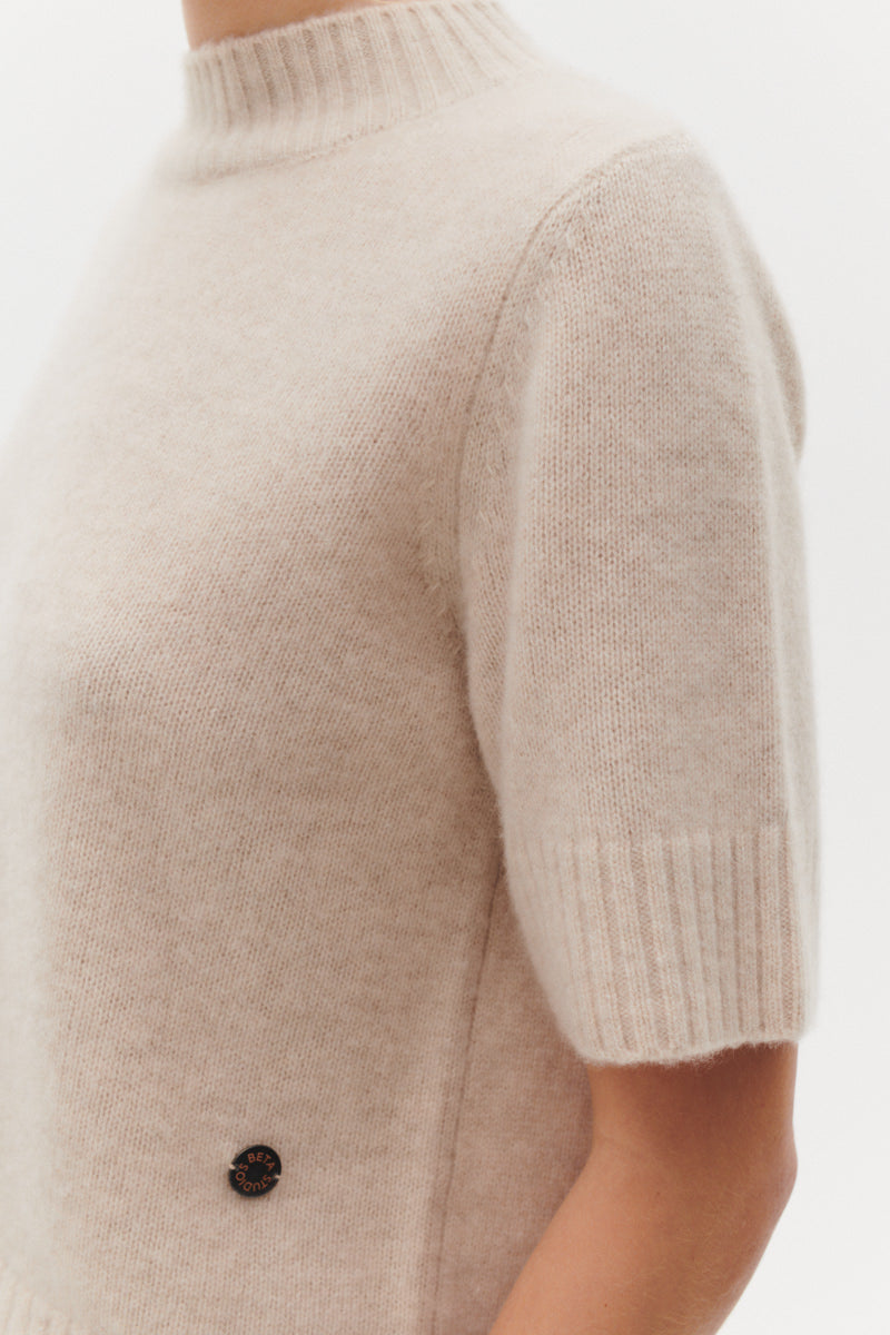 Beta Studios Mie Short Sleeves Cashmere Tops Eco Alabast White