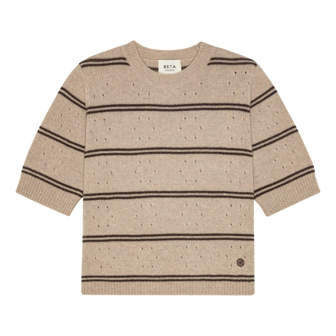 Beta Studios Mille Short Sleeve Uld/Cashmere Tops Sand Melange/Walnut