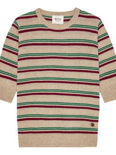 Mini Stripes Lady Sleeve - Sand Melange/Pomegranate/Fir Green