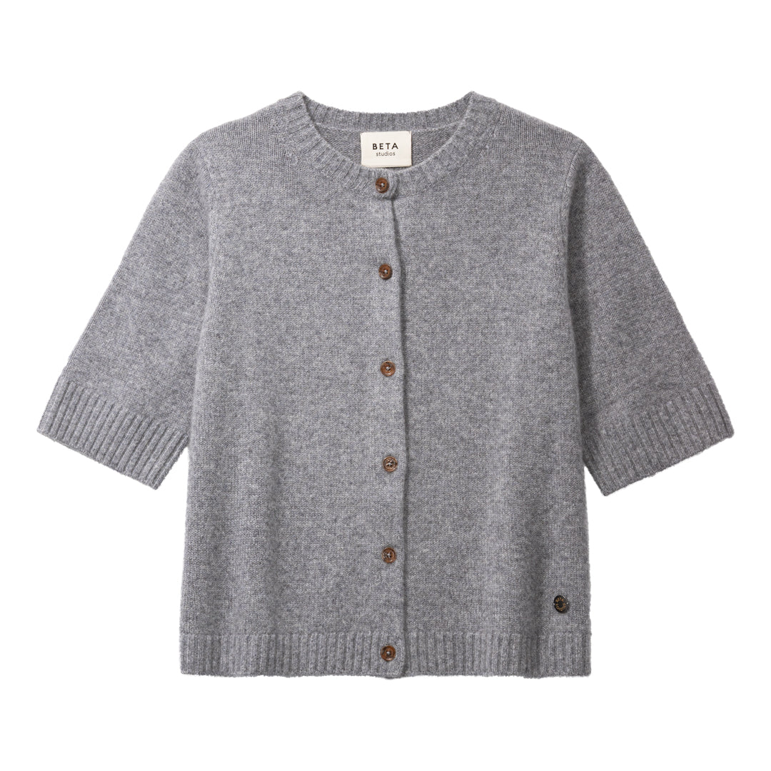 Beta Studios Naline Short Sleeve Cardigan Cashmere Cardigan Grey Melange