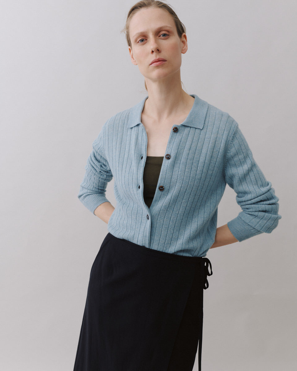 Beta Studios Nete Polo Cardigan Cashmere Cardigan Pearl Blue