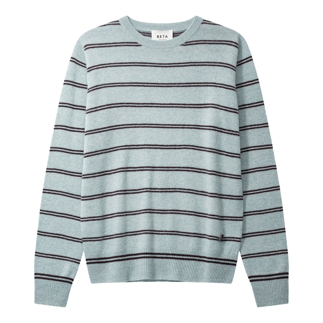 Beta Studios Noa O_neck Stripe Cashmere Tops Pearl Blue/Ripe Fig