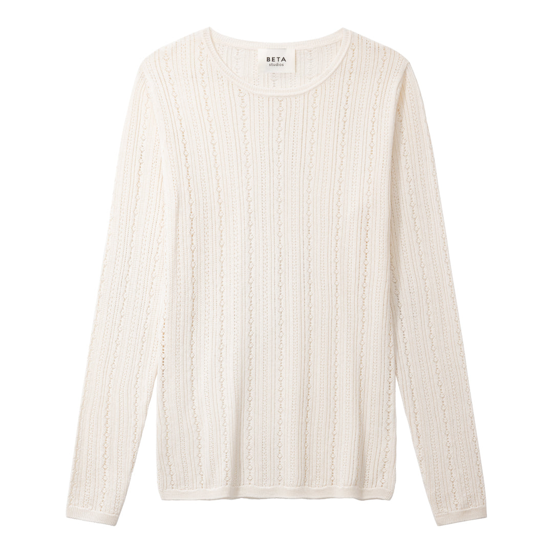 Beta Studios Norma Pointelle Silk/CashmereTops Egret White